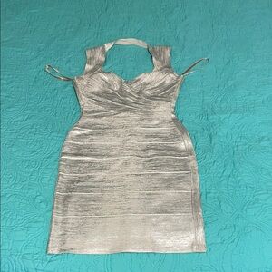 Herve Leger Metallic Silver Mini Dress